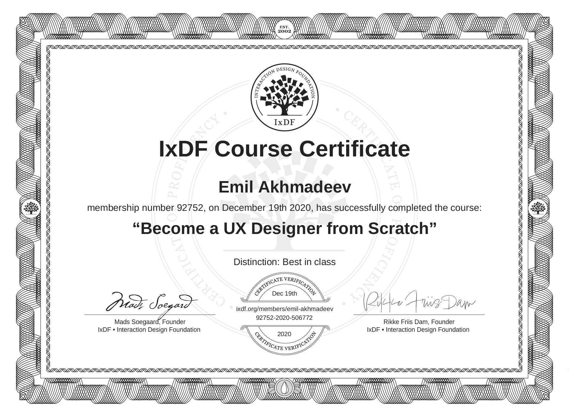 Become a UX Designer from Scratch cerificate